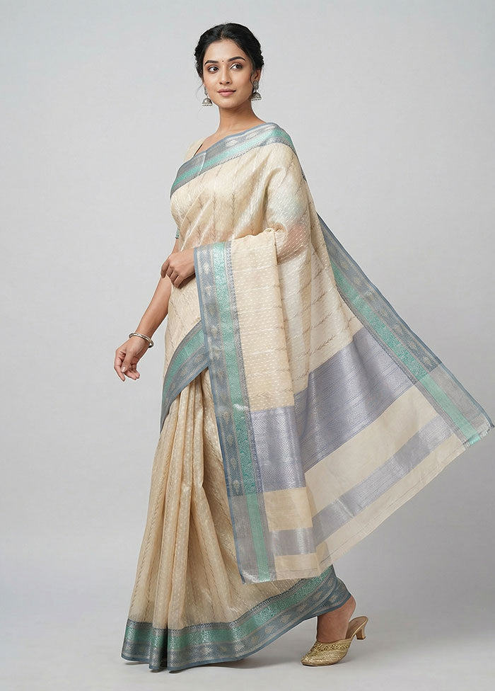 Cream Organza Saree With Blouse Piece