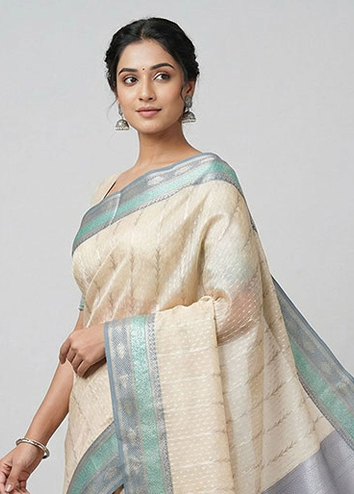 Cream Organza Saree With Blouse Piece
