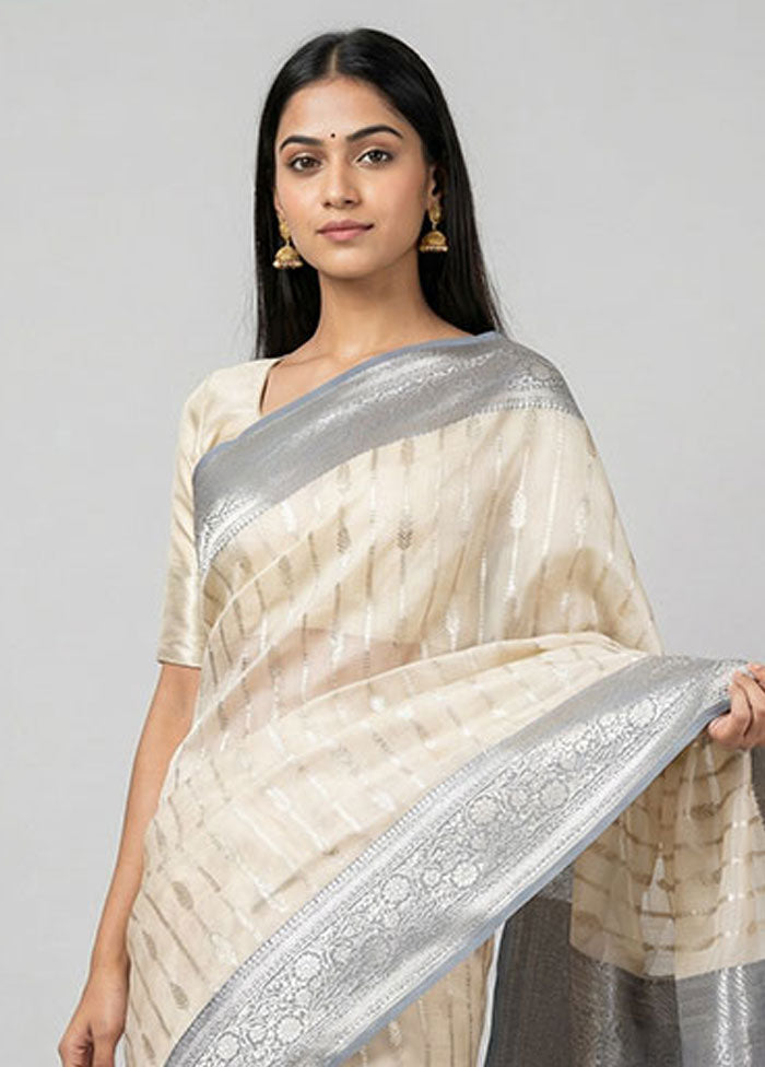 White Organza Saree With Blouse Piece