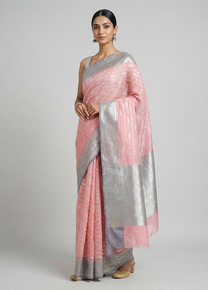 Pink Organza Saree With Blouse Piece