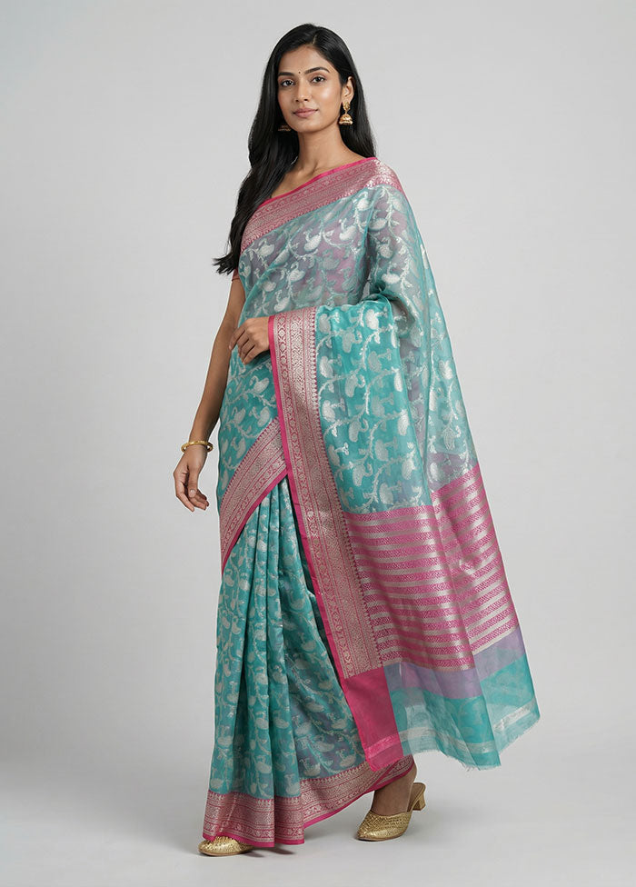 Green Organza Saree With Blouse Piece