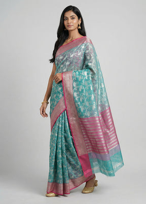 Green Organza Saree With Blouse Piece