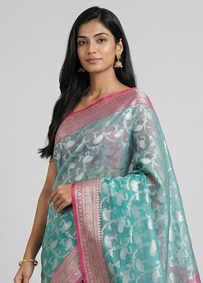 Green Organza Saree With Blouse Piece
