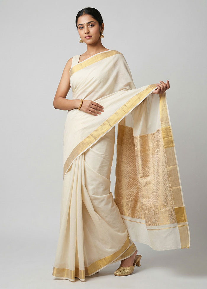 White Kanjivaram Silk Saree With Blouse Piece