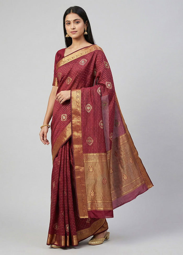 Maroon Kanjivaram Silk Saree With Blouse Piece