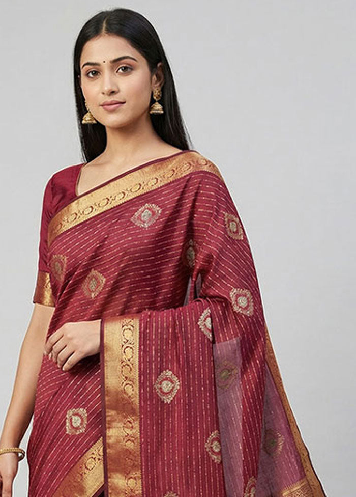 Maroon Kanjivaram Silk Saree With Blouse Piece