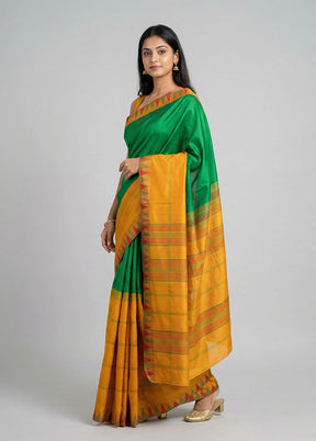 Green Handloom Kanjivaram Pure Silk Saree With Blouse Piece