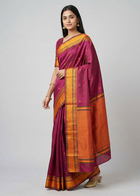 Maroon Handloom Kanchipuram Pure Silk Saree With Blouse Piece