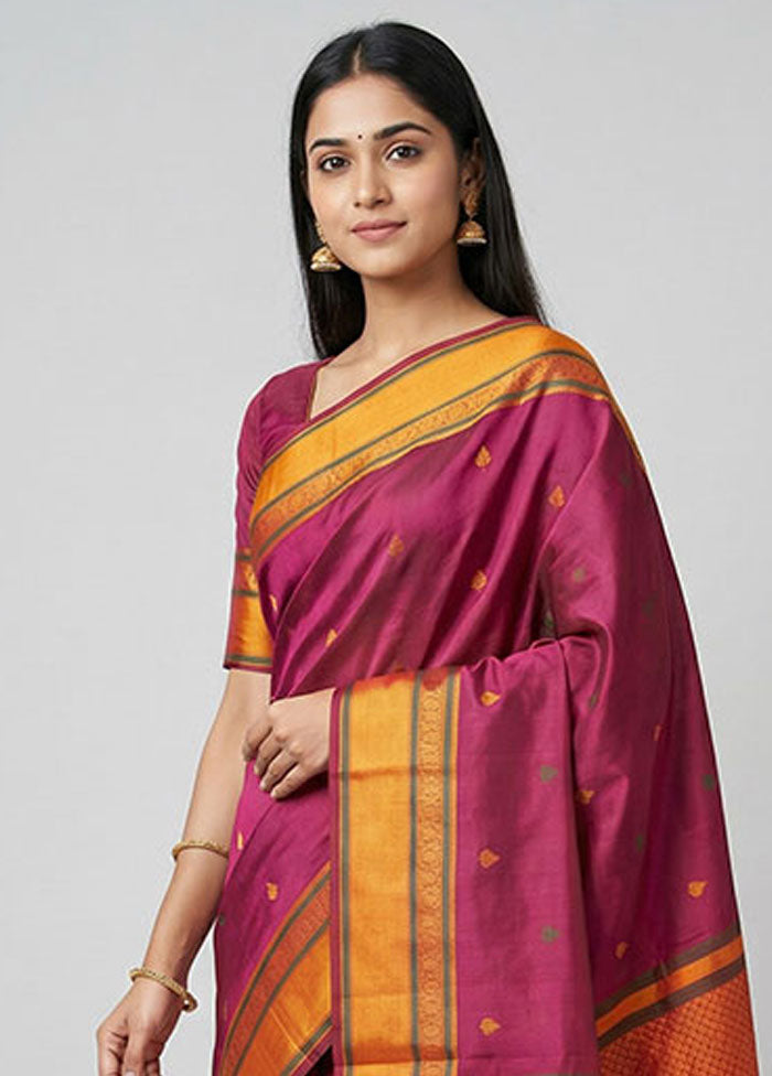 Maroon Handloom Kanchipuram Pure Silk Saree With Blouse Piece