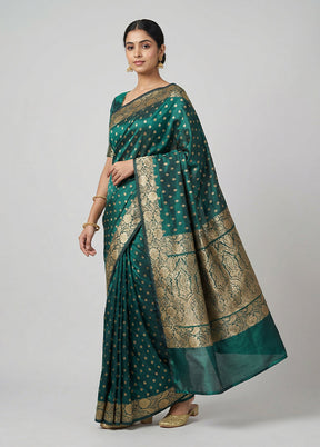 Green Handloom Banarasi Pure Silk Saree With Blouse Piece
