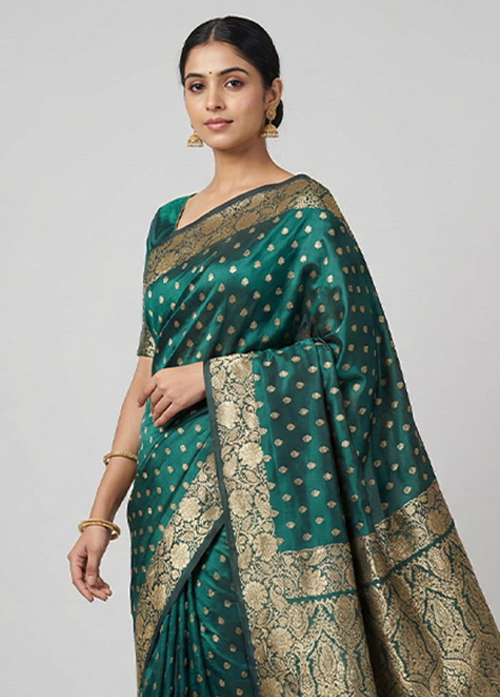 Green Handloom Banarasi Pure Silk Saree With Blouse Piece