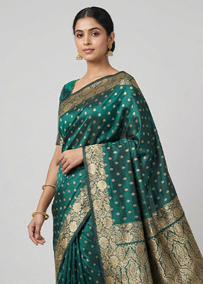 Green Handloom Banarasi Pure Silk Saree With Blouse Piece