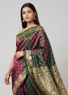 Green Handloom Banarasi Pure Silk Saree With Blouse Piece