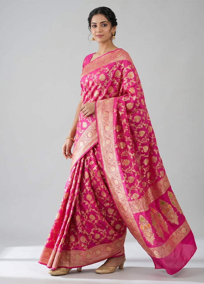 Pink Handloom Katan Pure Silk Saree With Blouse Piece