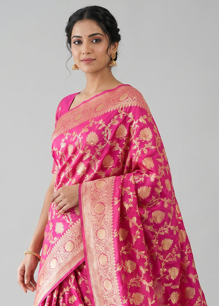 Pink Handloom Katan Pure Silk Saree With Blouse Piece