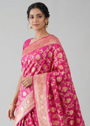 Pink Handloom Katan Pure Silk Saree With Blouse Piece