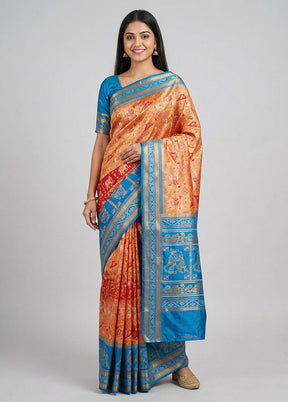 Blue Dupion Silk Saree With Blouse Piece