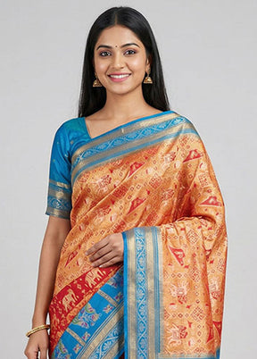 Blue Dupion Silk Saree With Blouse Piece