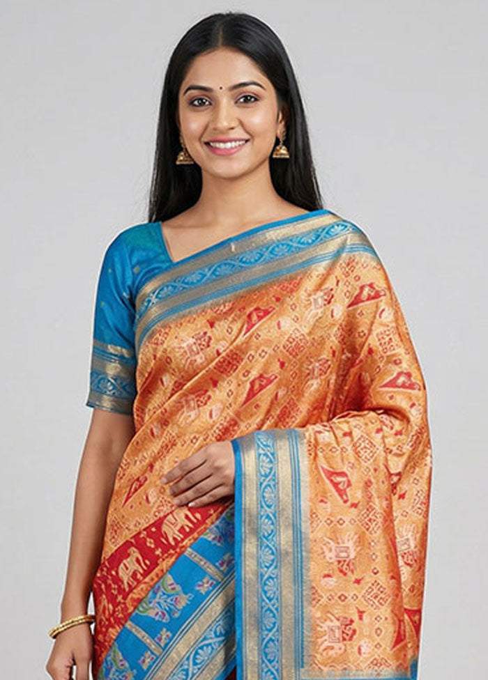 Blue Dupion Silk Saree With Blouse Piece