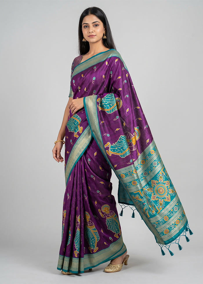Purple Tussar Silk Saree With Blouse Piece