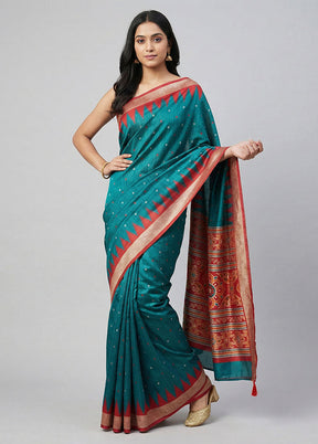 Green Tussar Silk Saree With Blouse Piece