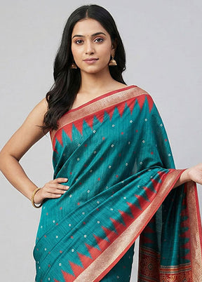 Green Tussar Silk Saree With Blouse Piece
