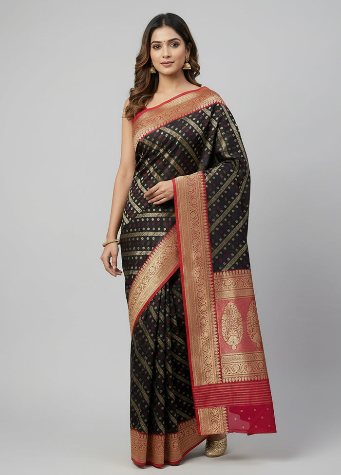 Black Handloom Katan Pure Silk Saree With Blouse Piece