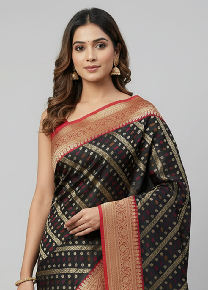 Black Handloom Katan Pure Silk Saree With Blouse Piece
