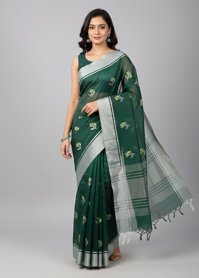 Green Handloom Chanderi Pure Silk Saree With Blouse Piece