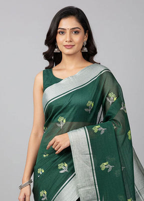 Green Handloom Chanderi Pure Silk Saree With Blouse Piece