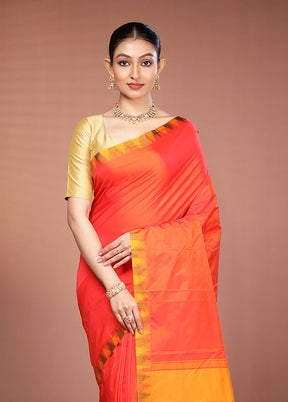 Orange Kanjivaram Silk Saree With Blouse Piece
