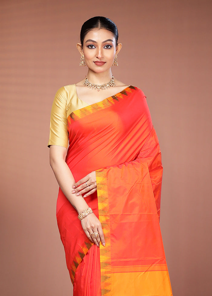 Orange Kanjivaram Silk Saree With Blouse Piece