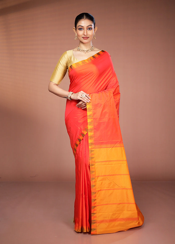 Orange Kanjivaram Silk Saree With Blouse Piece