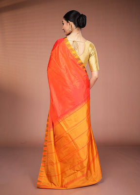 Orange Kanjivaram Silk Saree With Blouse Piece