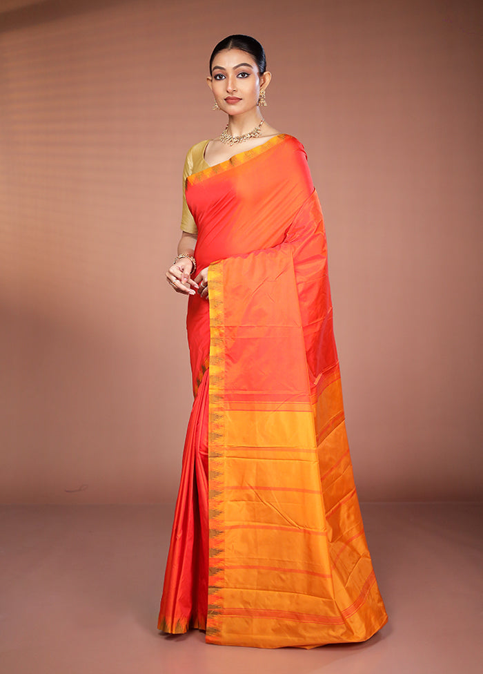Orange Kanjivaram Silk Saree With Blouse Piece