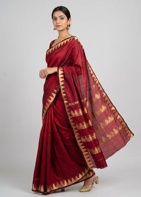 Maroon Kanjivaram Silk Saree With Blouse Piece