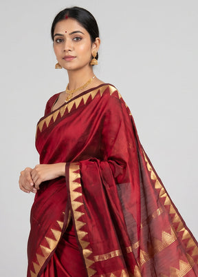 Maroon Kanjivaram Silk Saree With Blouse Piece