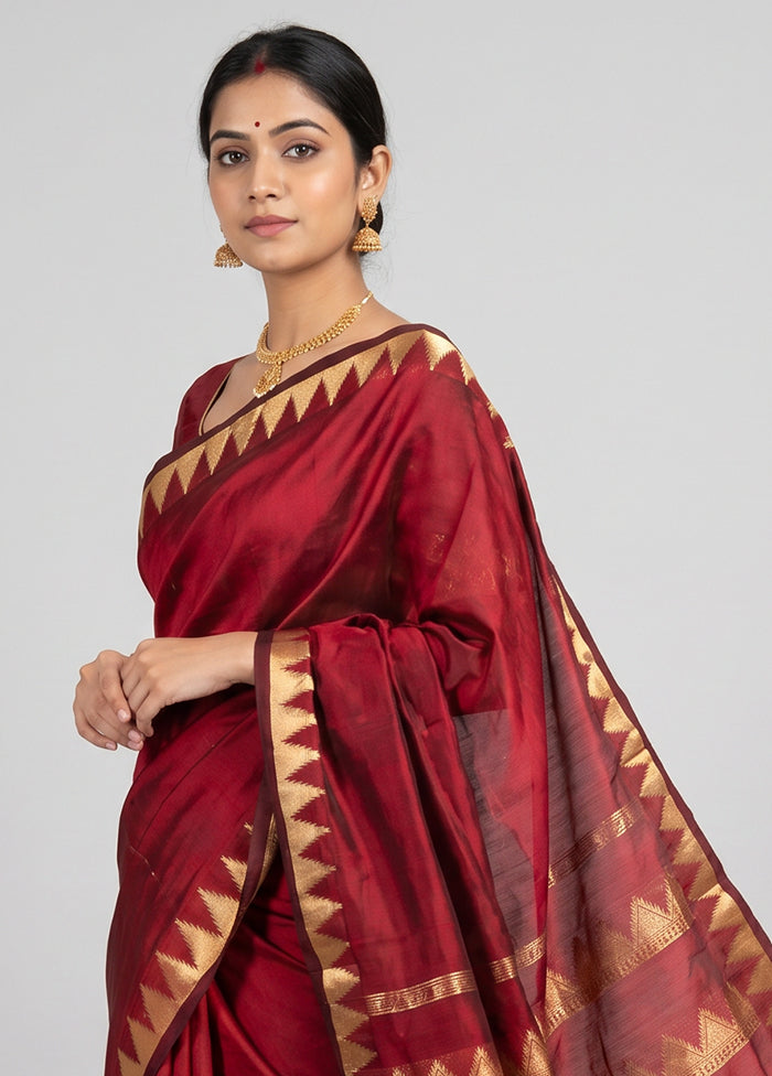 Maroon Kanjivaram Silk Saree With Blouse Piece