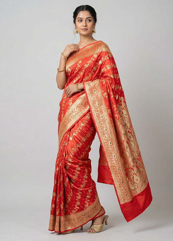 Pink Banarasi Silk Saree With Blouse Piece