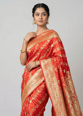 Pink Banarasi Silk Saree With Blouse Piece