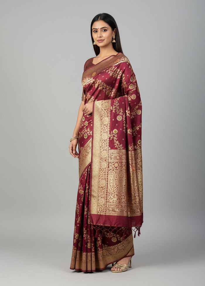 Purple Banarasi Silk Saree With Blouse Piece