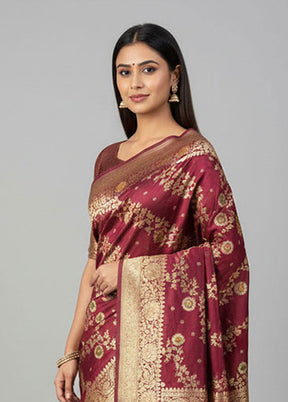 Purple Banarasi Silk Saree With Blouse Piece