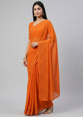Rust Chiffon Silk Saree With Blouse Piece