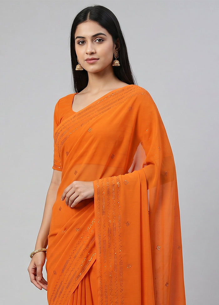 Rust Chiffon Silk Saree With Blouse Piece
