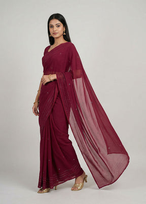 Maroon Chiffon Silk Saree With Blouse Piece