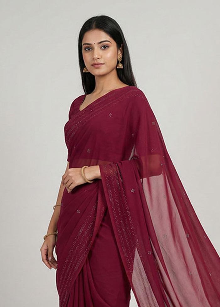 Maroon Chiffon Silk Saree With Blouse Piece