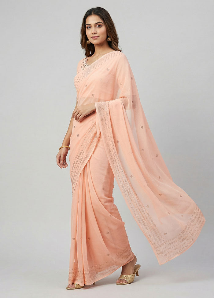Peach Chiffon Silk Saree With Blouse Piece