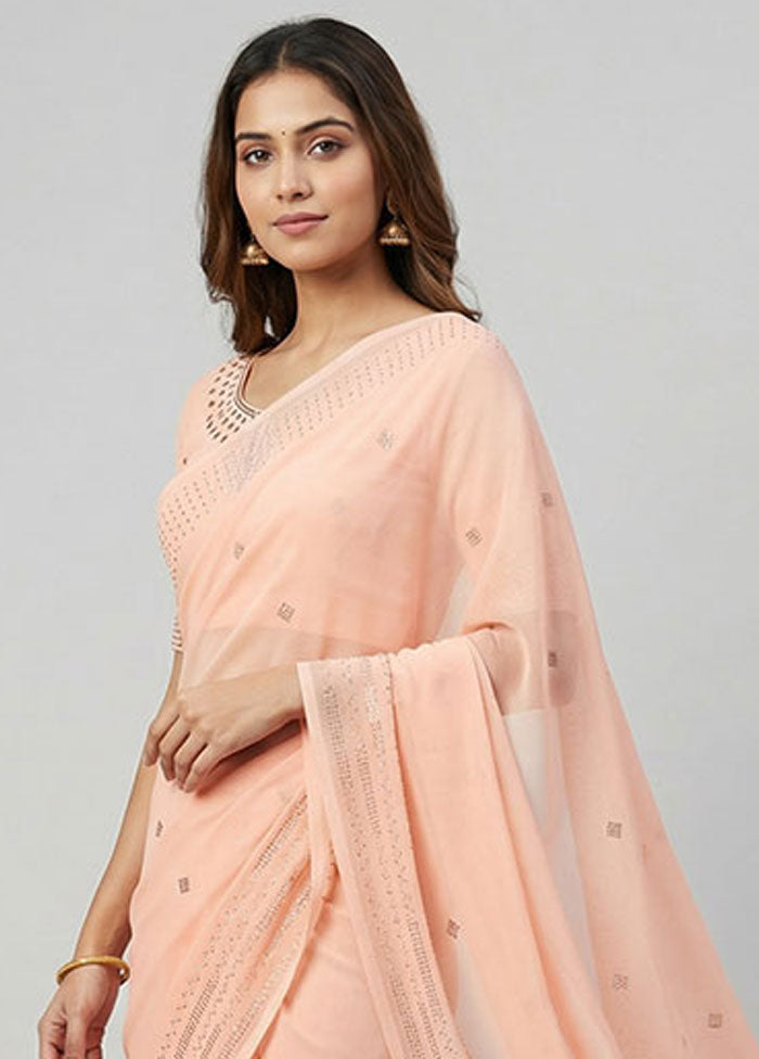 Peach Chiffon Silk Saree With Blouse Piece