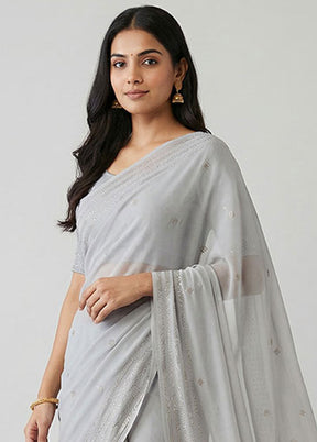 Grey Chiffon Silk Saree With Blouse Piece