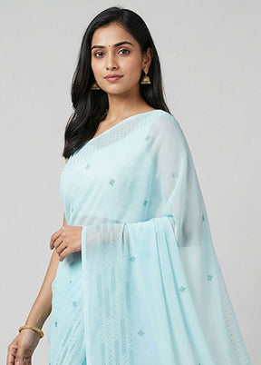 Blue Chiffon Silk Saree With Blouse Piece